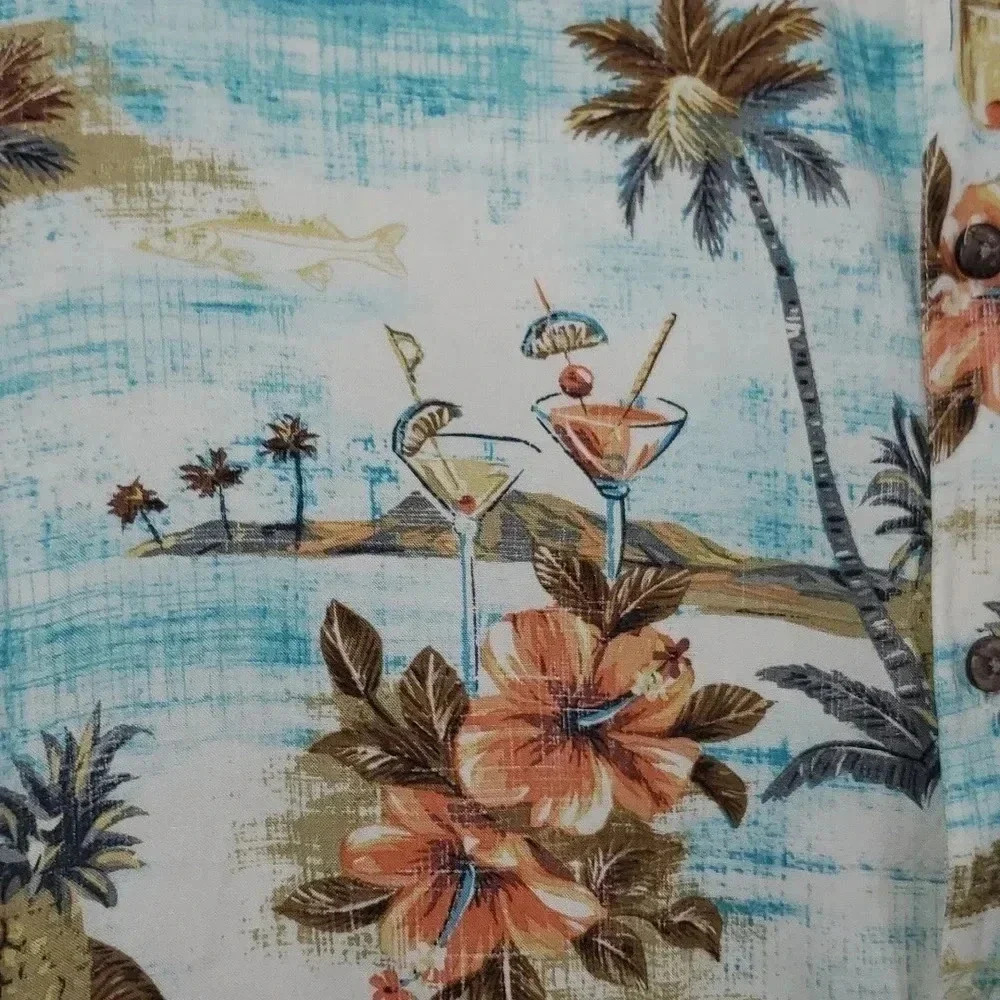 The Foundry Mens Hawaiian Button Up Floral Pineapple Short Sleeve Tiki Shirt 2XL - Picture 6 of 12